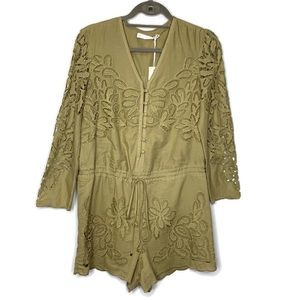Ministry Of Style Cotton Lace Eyelet Field Of Vision Romper In Olive Green 6 NWT